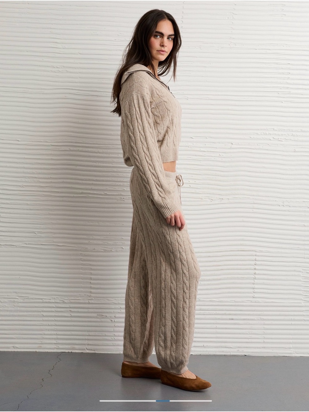 American Eagle Outfitters Beige Cable Knit Drawstring Pants - Picture 8 of 15